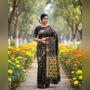 New Women Premium Designer Silk Saree W NEW Blouse Royal Festive Jamdani Insp